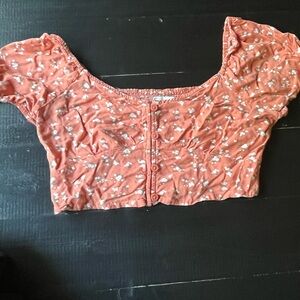 Hollister Floral Button-Up Crop Top - Orange